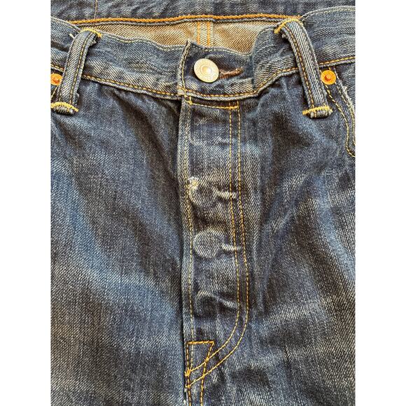 Levis 501 Jeans Mens 34x34 (32x33) Blue Original Fit Button Fly Denim Distressed - Picture 4 of 13